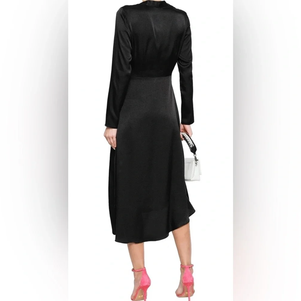 Equipment NWT Adisa Womens Satin V-Neck Wrap Dress Black Asymmetrical Hem Size 2 - Picture 3 of 10